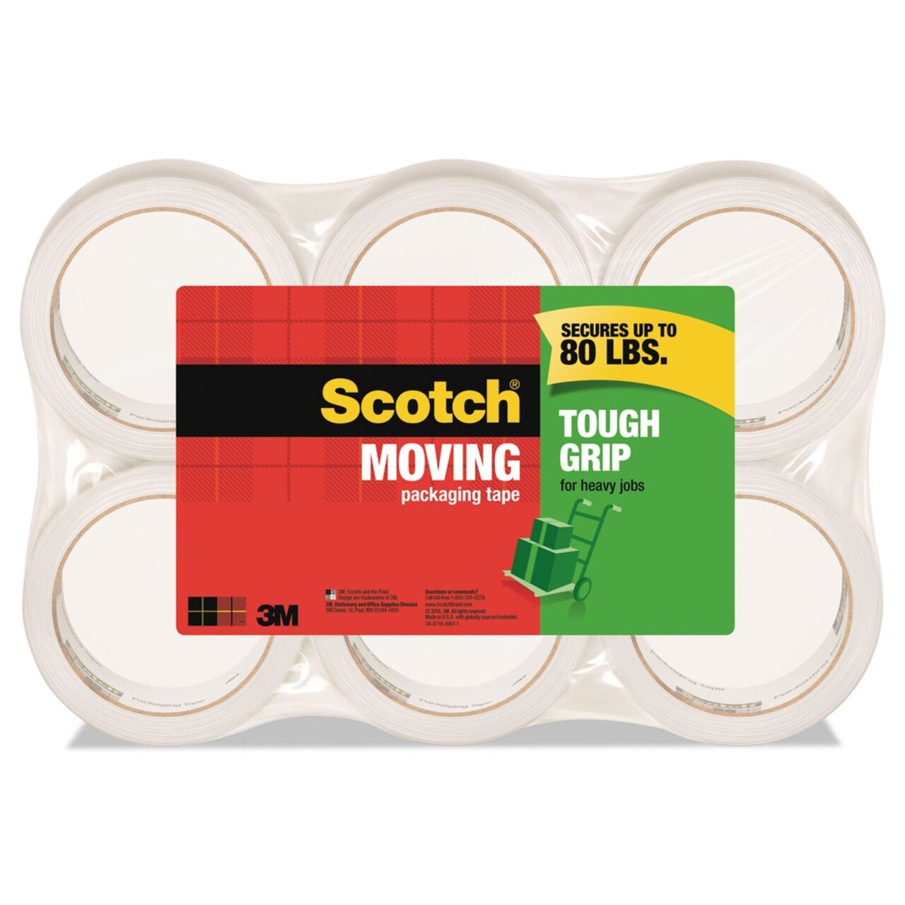 Scotch 3 in. Core 1.88 in. x 54.6 yards Tough Grip Moving Packaging Tape - Clear (6/Pack)